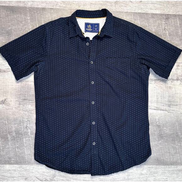 Rugby University Short Sleeve Button Down Shirt Men L Navy Cotton Preppy Hipster - Picture 1 of 5